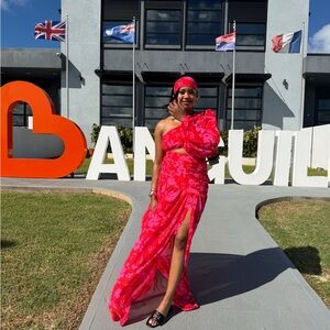 Vibrant red Floral Dress with Headband